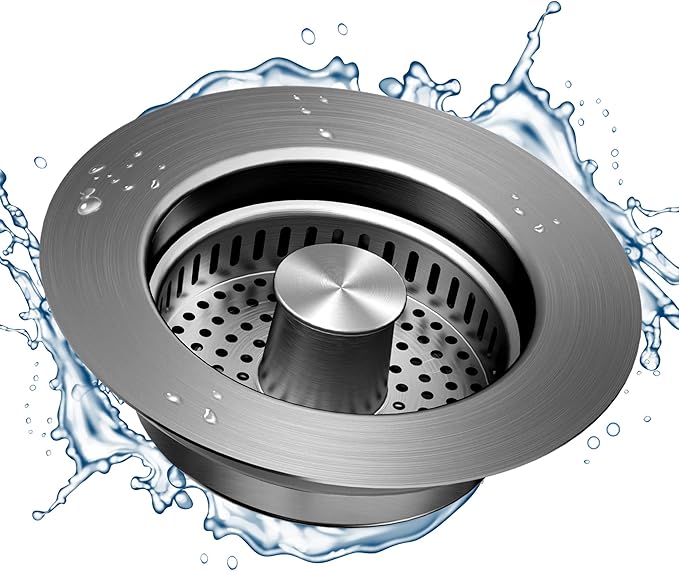 NinjaTiger Kitchen Sink Drain Strainer - 3-in-1 Stainless Steel Pop Up Sink Stopper Anti-Clogging Sink Strainer Basket Sink Drainer Filter Plug for US Standard 3-1/2'' Sink Drain | Gunmetal Gray