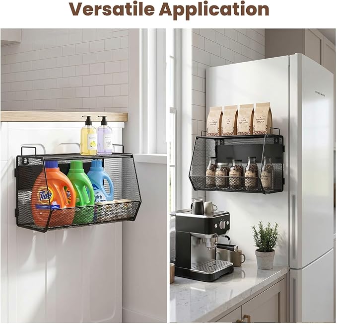 1 SET Magnetic Shelf for Fridge with Lid, Fruit Potato and Onion Storage Bins, Pantry Organizers and Storage, Large Container Magnetic Spice Rack for Refrigerator, Kitchen Counter & Cabinet