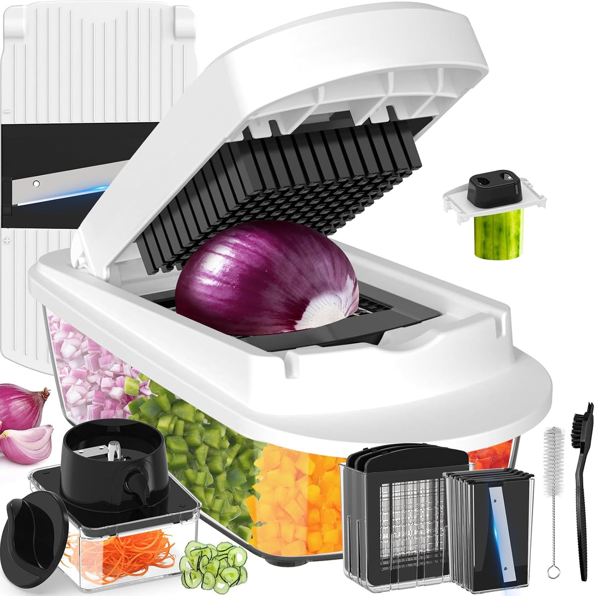12-Blade Cook Tool & Gadget Sets, Egg Slicer Chopper Grater Set, White