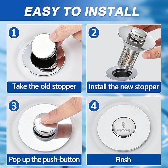 Bathroom Sink Drain Strainer(New-2pcs), Pop-up Sink Drain Strainer with Removable Stainless Steel Strainer Basket Hair Catcher, Bathroom Sink Strainer for Bathroom Sink Stopper Replacement