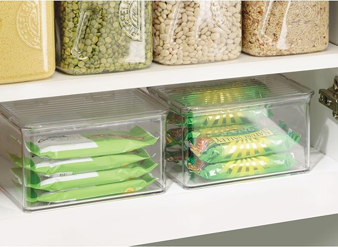 iDesign Plastic Stackable Hinged-Lid Pantry or Kitchen Storage Box - Set of 6 - Clear