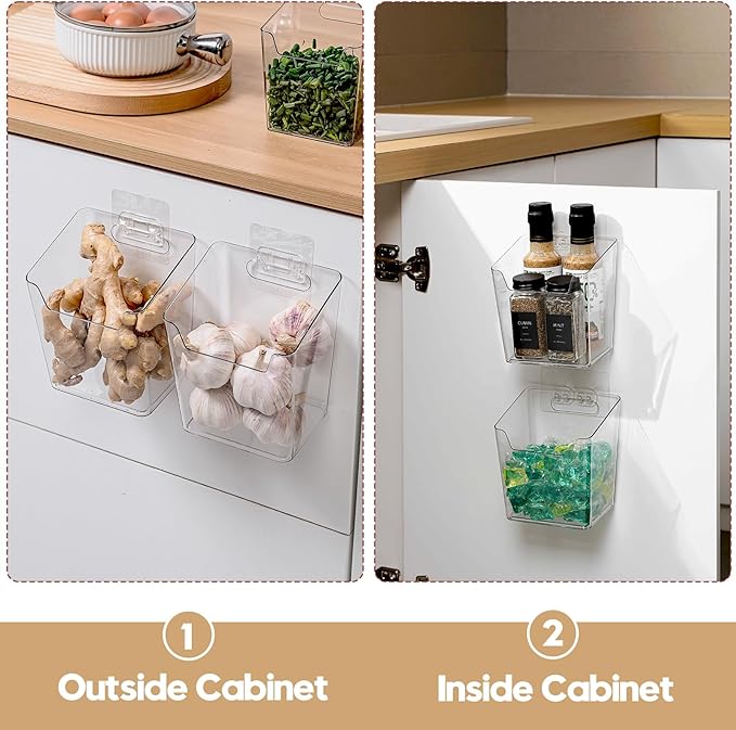 2-Pack Kitchen Cabinet Door Organizer Adhesive, Hanging Storage Bins, Stick on Small Wall Storage Container, Bathroom Floating Shelf Under Sink Caddy Spice Rack for Pantry Organizer, Office, Dorm
