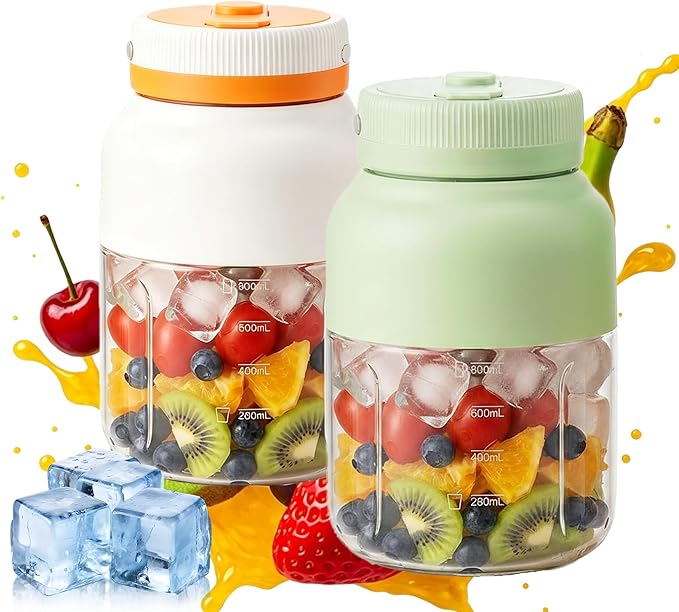 Portable Blender for Smoothies & Shakes – 43.96oz Personal Blender with 38-Blade Ice Crushing System, USB Type-C Rechargeable Travel Juicer Cup with Straw, Leakproof for Frozen Drinks & Juice (A & C)