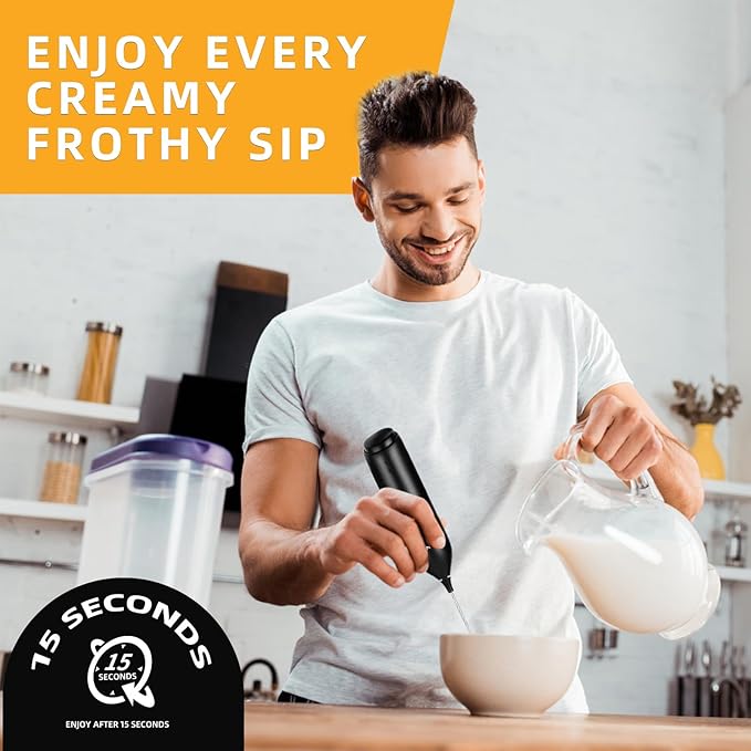 Rechargeable Electric Milk Frother Handheld, Coffee Frother with USB C Charging Stand, Powerful Frother Wand Whisk, Drink Mixer for Lattes, Hot Chocolate, Matcha, etc