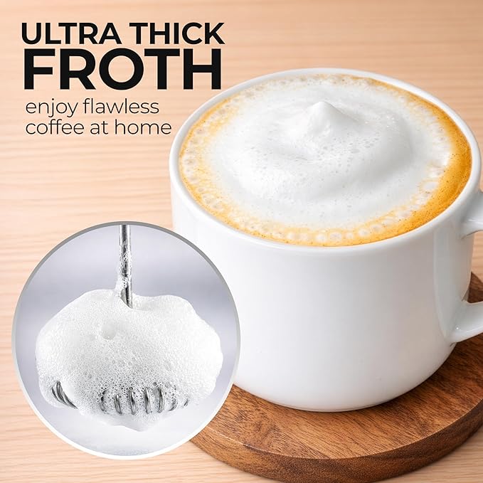 Zulay Kitchen Rechargeable Milk Frother Handheld - Frother Wand, Drink Mixer, Electric Whisk Frother, for Cappuccinos, Matcha & Protein Powder - Ultra Metal 3 Whisk, 1800mAh White