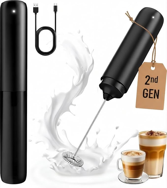 Rechargeable Milk Frother Handheld, Portable Hand Frother Wand Drink Mixer for Coffee, Latte, Matcha, Cappuccino, Frappe with cover kitchen gifts