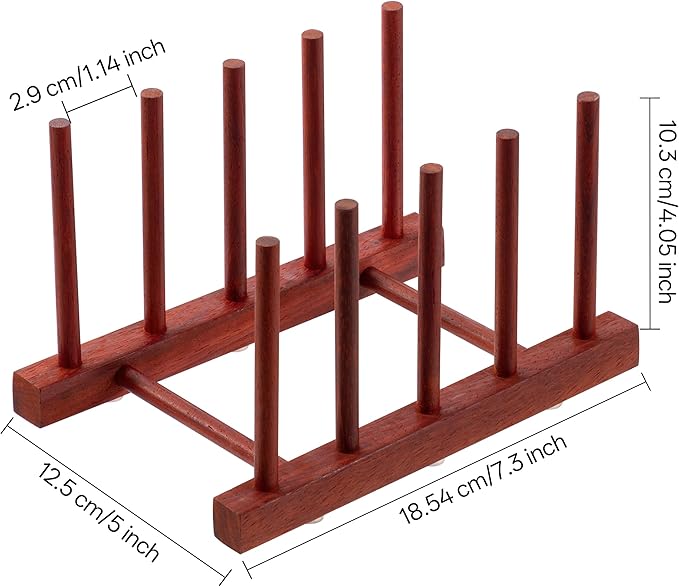 HBlife 4pcs Rosewood Wooden Dish Drying Rack - Home and Kitchen Organizer for Cups, Bowls, Pots, Lids, Cutting Boards & Plates Space-Saving for Cabinets Counters (4 Slots)