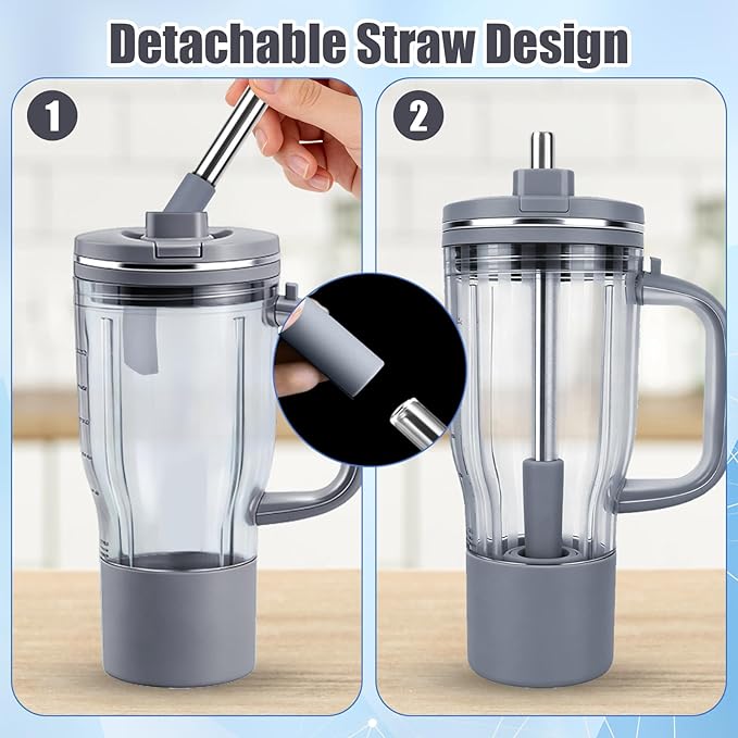 2Pcs Replacement Straw for Ninja BlendBOSS Personal Smoothie Blender Cup, Reusable Glass Straws Compatible With Ninja BlendBOSS Travel Tumbler (Grey)