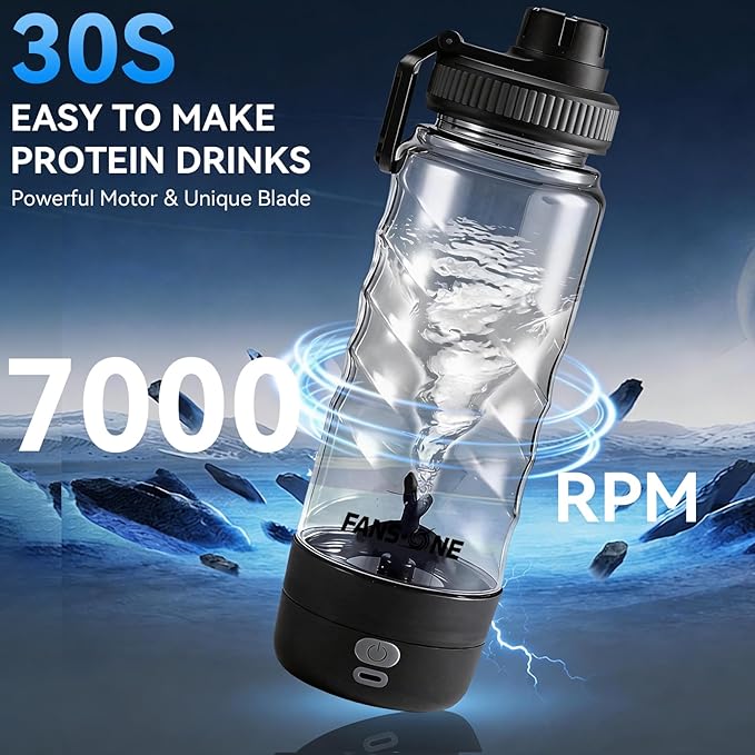 FANS-ONE Electric Protein Shaker Bottle, 24 oz USB C Rechargeable Electric Mixer, Shaker Cups for Protein Shakes and Meal Replacements, Portable Blender Self Mixing Cup for Gym Workout, Transparent