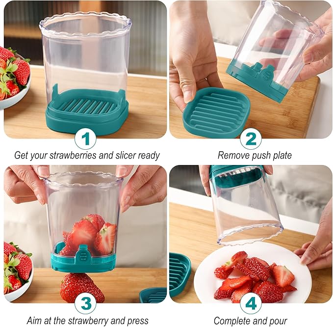 Strawberry Slicer：Fruit Slicer Cup Veggie Salad Speed Cutter for Strawberries Egg Banana Mushroom Cucumber Kiwi the Kitchen Portable Slicing Tool (Dark Teal)