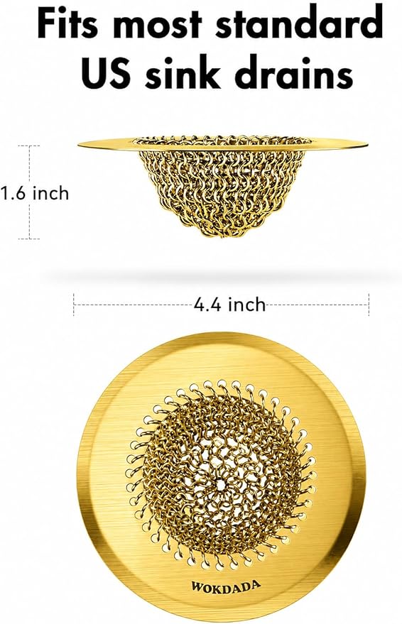 Wokdada Gold Sink Strainer, Reversible Mesh Sink Strainer with 304 Stainless Steel, Revolutionary Anti-Rust Kitchen Sink Drain Strainer Food Catcher for Garbage Disposal Without Clogging