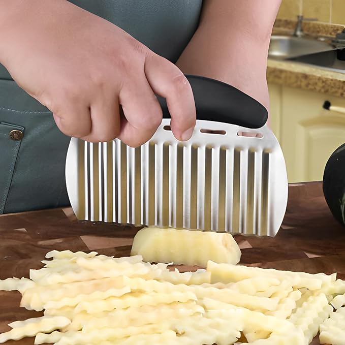 Crinkle Cutter for Veggies & Potatoes - Heavy Duty Stainless Steel Wave Knife & French Fry Slicer Crinkle Cutting Tools with Comfortable Handles for Carrots, Onions, and Fruits