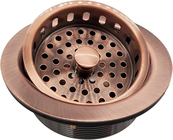Westbrass D214-11 3-1/2" Post Style Large Kitchen Sink Basket Strainer, Antique Copper