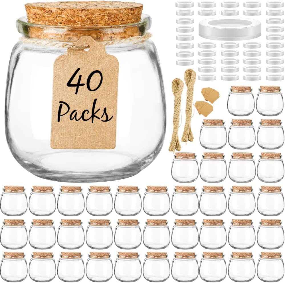 40 Pack 7oz Small Glass Jars with Cork Lids,Mason Jars