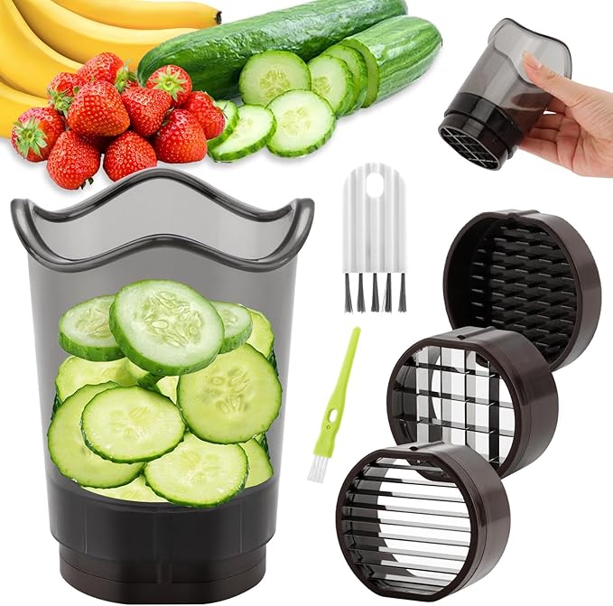 Fruit Slicer Cup, Strawberry Slicer Grape Cutter & Egg Slicer with Stainless Blades - Detachable Fruit and Vegetable Dicer Cup with Blades for Banana, Kiwi, Onion