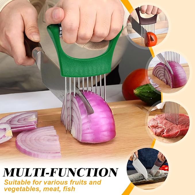 Green Stainless Steel Onion Holder for Slicing,Onion Slicer Holder, Onion Cutter for Slicing of Onions, Tomatoes,Avocados,Eggs and Other Vegetables,St. Patrick's Day Gift Kitchen Utensils (Green)