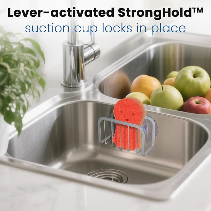HLOOL Sponge Holder for Kitchen Sink, Kitchen Sponge Holder, Sink Caddy for Sponges, Scrubbers, Soap(Silver)