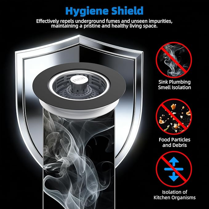 Hibbent Upgraded 2 Pack 3 in 1 Kitchen Sink Drain Strainer, Stainless Steel Pop Up Sink Stopper, Larger Anti-Clogging Basket, 3-Layer Seal, Detachable Plug for US Standard 3-1/2" Drain, Matte Black