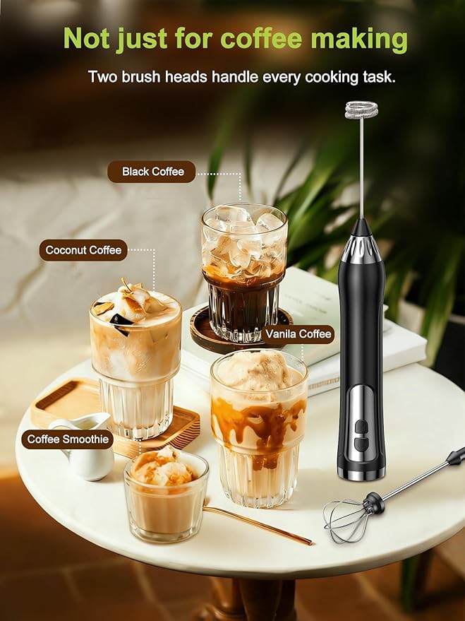 Rechargeable Milk Frother, Coffee Frother Handheld Wand, IP67 Waterproof Electric Foam Maker, High Power High-speed Drink Mixer Foamer for Matcha, Lattes, Cappuccino