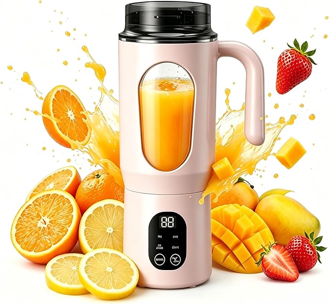 Portable Blender 20oz Personal Electric Juicer Cup with 12 Blades Auto Cleaning，Rechargeable Travel Blender for Smoothies, Shakes, Salsa, Ice Crushing & Frozen Drinks,with Lid for Direct Drinking