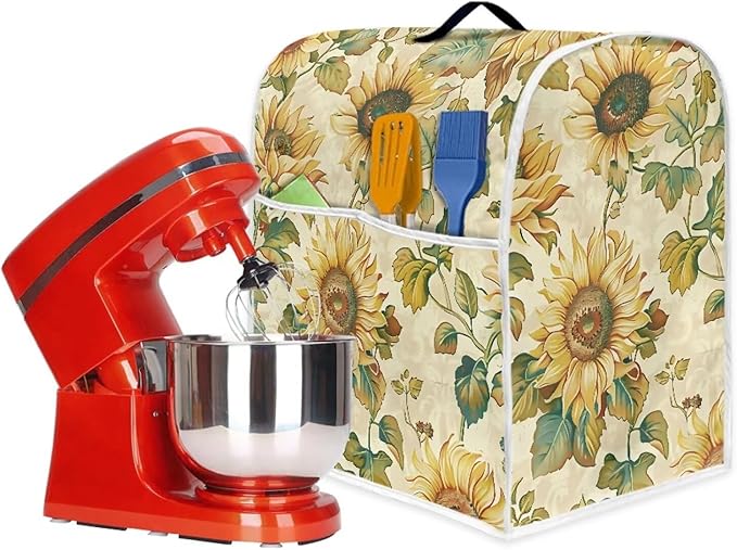 Glowing Rose Butterfly Stand Mixer Dust Cover Fits 4.5 to 5 Qt Blenders Portable Kitchen Mixer Covers with Top Handle & Attached Pockets for Stylish Kitchen Organization