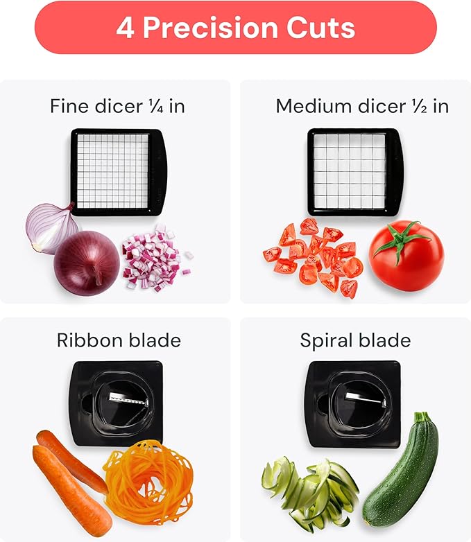 Fullstar The Original Pro Chopper - Vegetable Chopper and Spiralizer, Food Chopper with Container, Fruit Slicer, Kitchen Gadgets & Gifts, Home Essentials (4 in 1, Black)