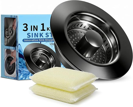 3-in-1 Kitchen Sink Drain Strainer & All-Purpose Sponges