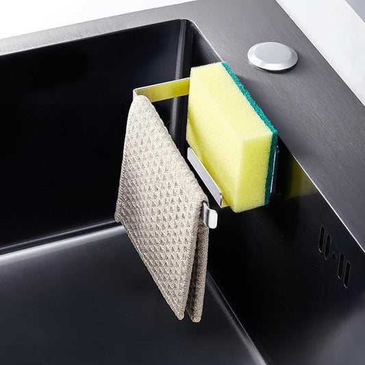 Sponge Holder for Kitchen Sink, Adhesive Dishcloth Holder, Sliver