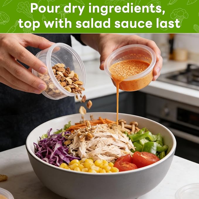 9PCS Salad Meal Prep Containers, 32oz Large Glass Salad Jars with Lids Meal Prep with 4 Forks, Leakproof Salad Container for Lunch with Separate Wet/Dry Dressing Cups for Home, Office and Outdoor