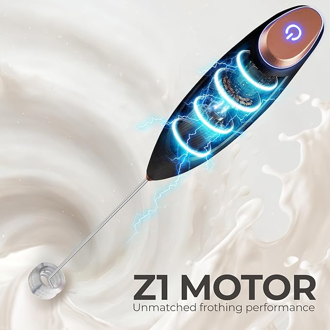 Zulay Kitchen Powerful Milk Frother Wand With Duracell Batteries - Ultra Fast Handheld Drink Mixer - Electric Whisk Foam Maker for Coffee, Lattes, Cappuccino & Matcha - Triple Whisk - Luster Copper