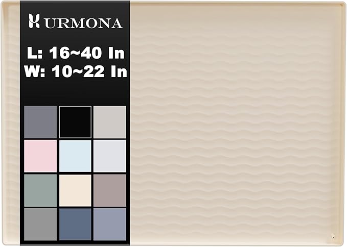 URMONA 34'' x 19'' Waterproof Silicone Under Sink Mat Cabinet and Counter Protector, Shelf Liner for Kitchen and Bathroom, Storage and Organizers, Litter Mat, Pet Cat Puppy Essentials（Light Cream）