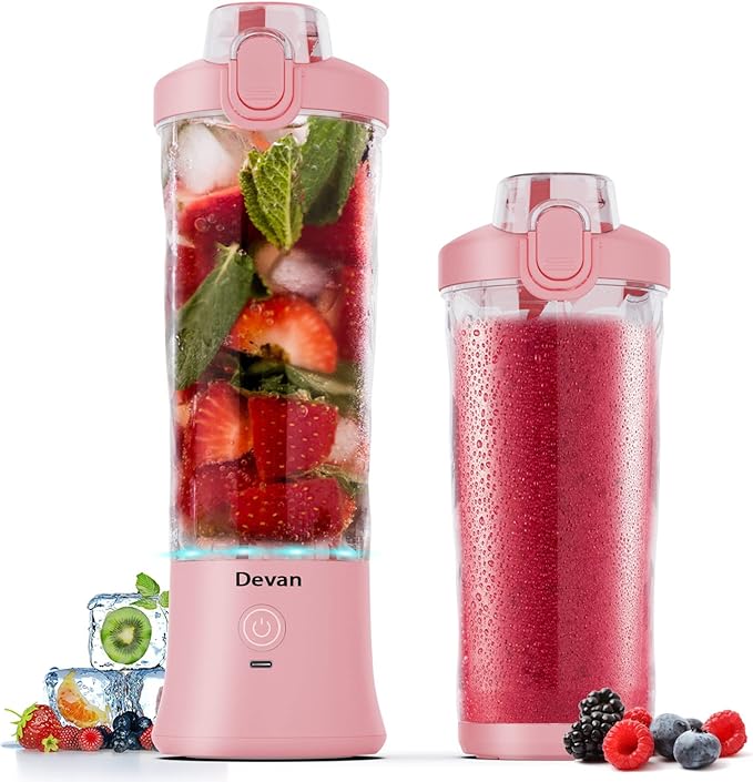 Portable Blender,270 Watt for Shakes and Smoothies Waterproof USB Rechargeable with 20 oz BPA Free Blender Cup and a Travel Lid. (Pink, 20 oz)