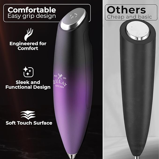 Zulay Kitchen Powerful Milk Frother Wand With Duracell Batteries - Ultra Fast Handheld Drink Mixer - Electric Whisk Foam Maker for Coffee, Lattes, Cappuccino & Matcha - Triple Whisk - Nebula