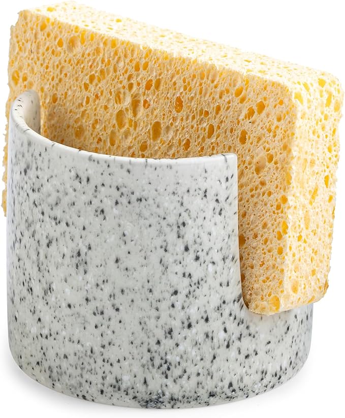 Zoeeker Kitchen Sink Sponge Holder, Dish Sponge Rack Ceramic Brush Holder Farmhouse Kitchen Dish Rack for Brush, Scrubbers, Bathroom, Sink, Speckled Glaze