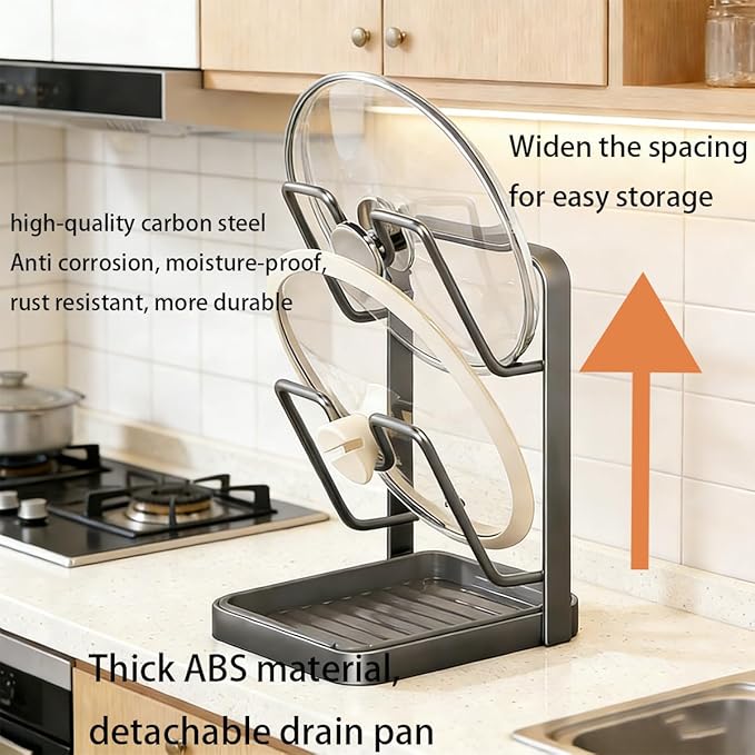 Valthyra 2Pack Pot Lid Storage Rack – A kitchen Countertop Storage Rack For Storing Cookware Lids, Featuring A Drip Tray, 304 Stainless Steel Multi-Functional Kitchen Storage Rack(Grey, Double-Layer)