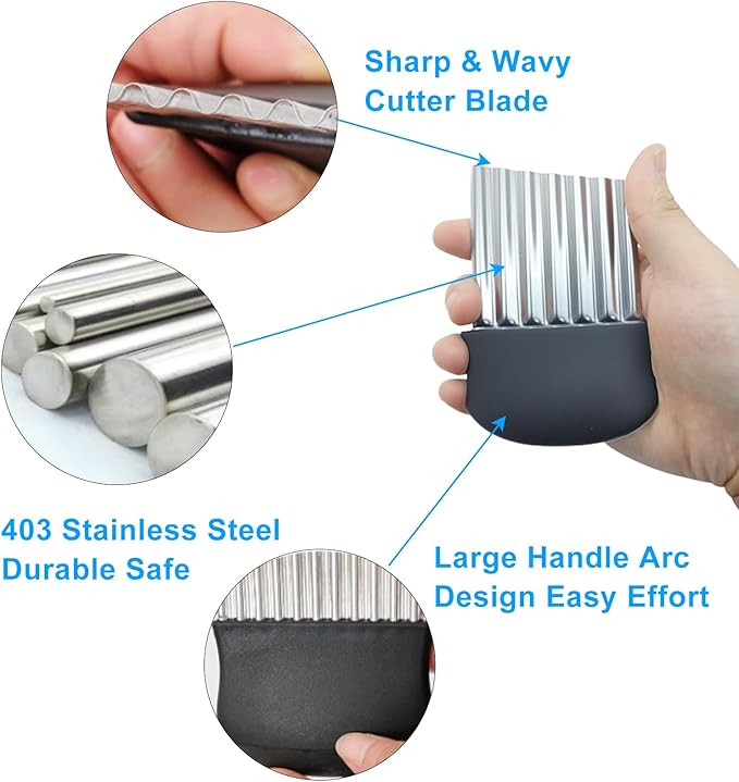 2 Pack Crinkle Cutter Stainless Steel Wavy French Fry Slicer & Vegetable Chopper for Potatoes, Carrots, Fruits, Heavy Duty Blade Cutting Tool(Black)