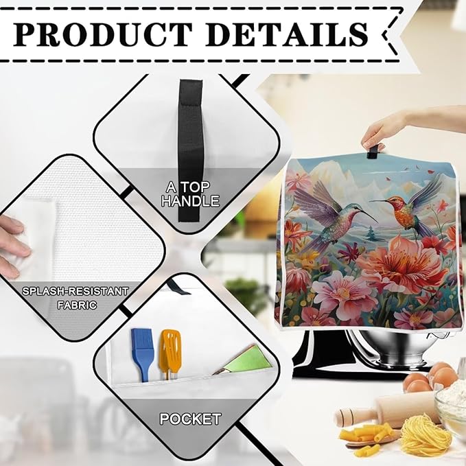 Humming Kitchen Stand Mixer Cover with Handle and Pocket Mixer Accessory for 4.5-5 qt Small Appliances Kitchen Decor Dust Cover