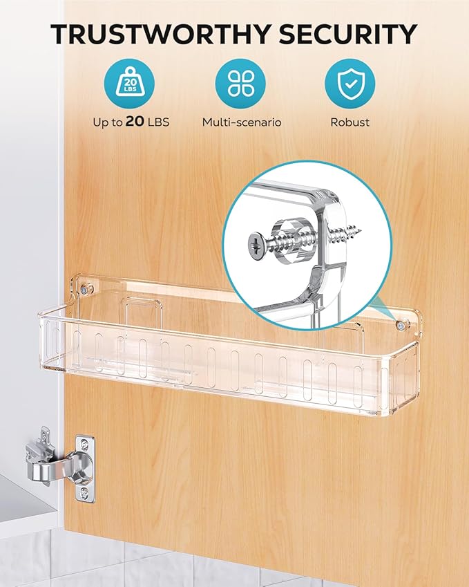 Nieifi Spice Rack Wall Mount, 4 Pack, Clear, Screw or Adhesive Installation, Spice Rack Organizer for Small Spice Jars, Suitable for Kitchen Cabinet or Pantry Door