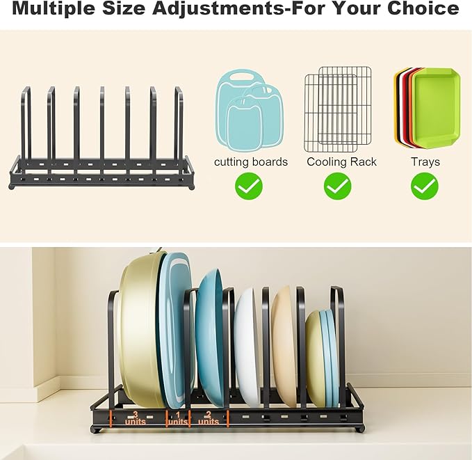 TEAMOLA Cutting Board Organizer, 2-Pack Baking Sheet Holder Rack - Metal Adjustable Bakeware Organizer Holder for Pot Pan Lids Divider Kitchen Cabinet Countertop Organization Storage Choice