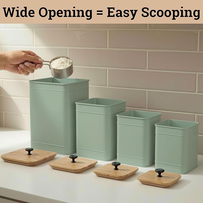 Kitchen Canisters for Countertop Set of 4 with Customizable Chalkboard Labels & Marker Pen - Big Iron Kitchen Canisters with Airtight Lids - Sage Green Canister Set - Flour and Sugar Containers