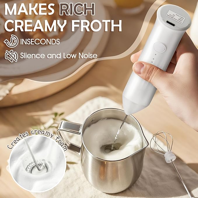 Powerful Milk Frother, Electric Handheld Milk Frother with Stand
