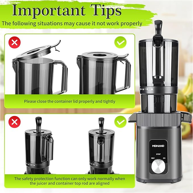 MDHAND Juicer Machines, Cold Press Juicer, Quiet Slow Masticating Juicers with Large Feed Chute, High Juice Yield, Easy To Clean, Juice Extractor Machines for Whole Vegetables & Fruits