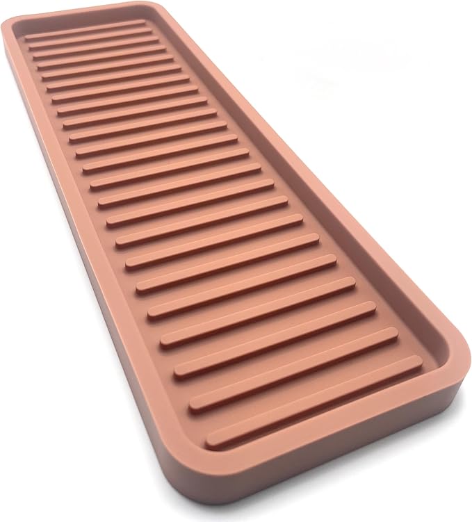 Silicone Sink and Surface Organizer Tray, Sponge Holder, Vanity Tray, Heat Safe, Dishwasher Safe, for Bathroom and Kitchen Organization (Mocha, 12"x4")