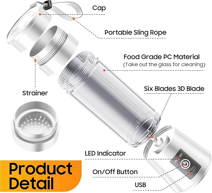 Portable Blender for Smoothie & Shakes - Upgraded Rechargeable Personal Size Blender, 380ml BPA Free Juice Cup & High Speed of 20,000 Rpm, Suit for Sports/Office/Home/Travel