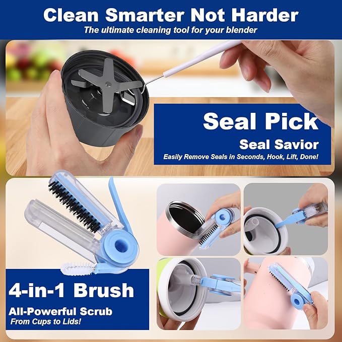 XANGNIER 7 Pcs Personal Blender Cleaning Brush Set for Portable/Smoothie/Small/Mini and All Personal Blenders - Non-Scratch Personal Blender Cleaning Tool Deep Clean Cups,Blades,Lids & Seals