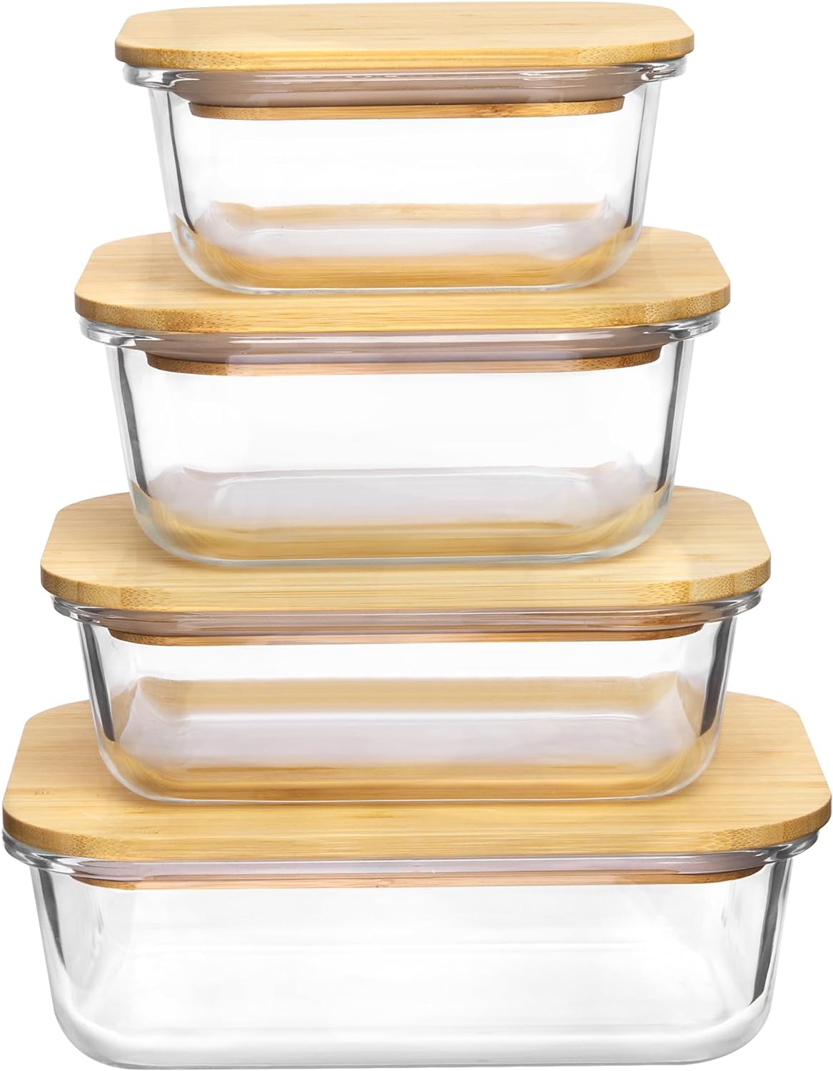 4 Pack Glass Food Storage Containers with Bamboo Lids Meal Prep