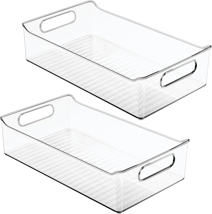 iDesign Plastic Pantry Storage Organizer Bin with Handles, Set of 2, Clear Bins