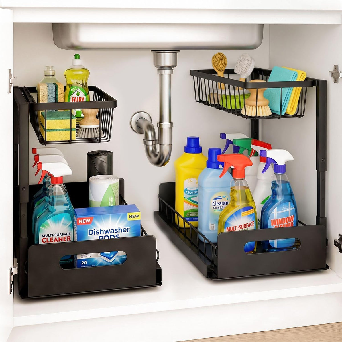 Under Sink Organizer 2 Pack, Slide Out Kitchen Cabinet Organizer.
