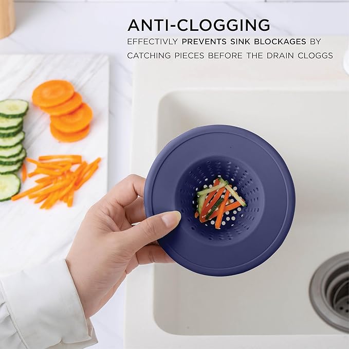 COOK WITH COLOR Kitchen Sink Strainer, Silicone, Flexible Sink Strainer, Sink Drain Strainer, 3 Pc Blue