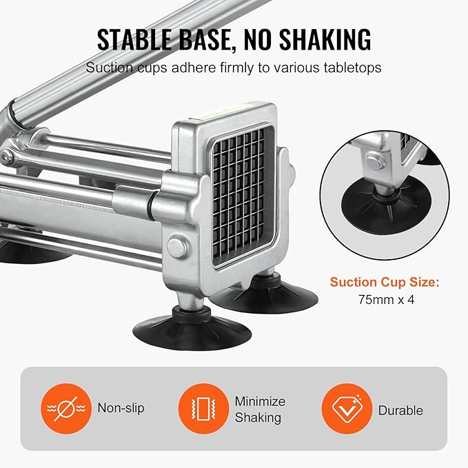 VEVOR French Fry Cutter, Potato Slicer with 1/2-Inch and 3/8-Inch Stainless Steel Blades, Manual Potato Cutter Chopper with Suction Cups, Great for Potato, French Fries, Cucumber, Vegetables, Carrot